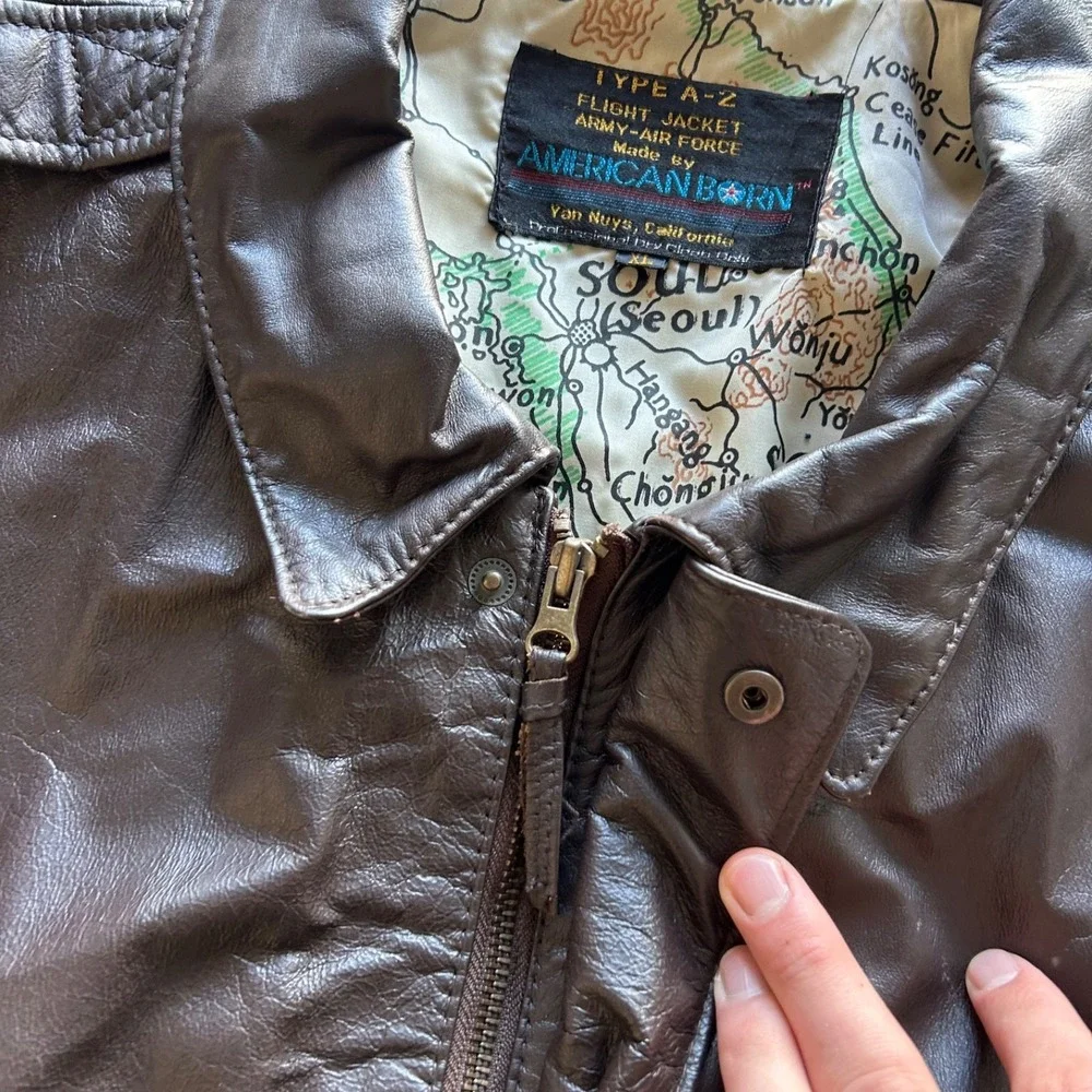 Vintage American Born Type A-2 Leather Flight Jacket‎ Size XL Brown Bomber Army